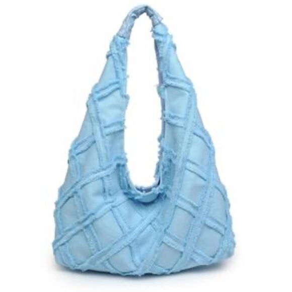 NWT Urban Expressions Barbuda Cotton Fringe light blue Hobo Bag - Picture 1 of 6
